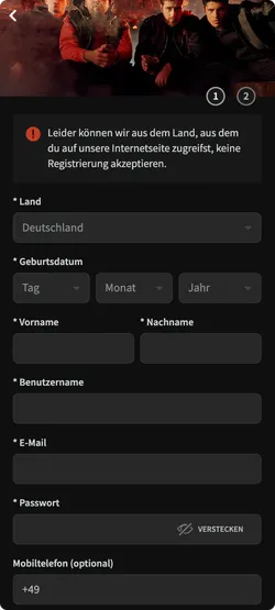 Casino-Registrierungsseite