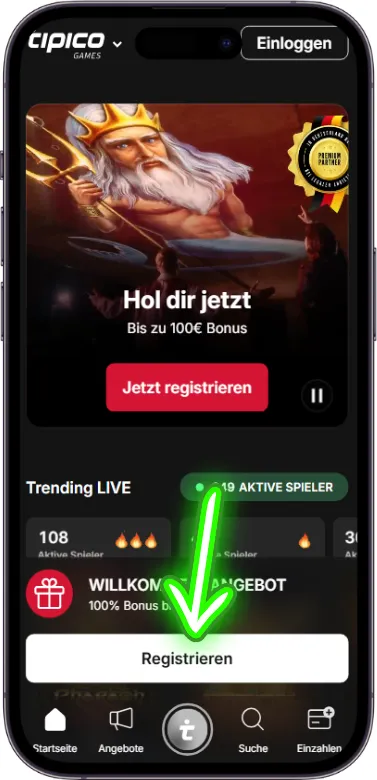tipico app registrieren button
