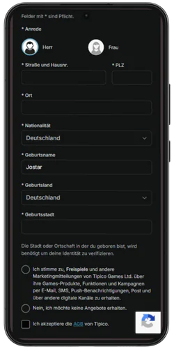 Tipico Casino Geschlecht und Wohnadresse eintragen